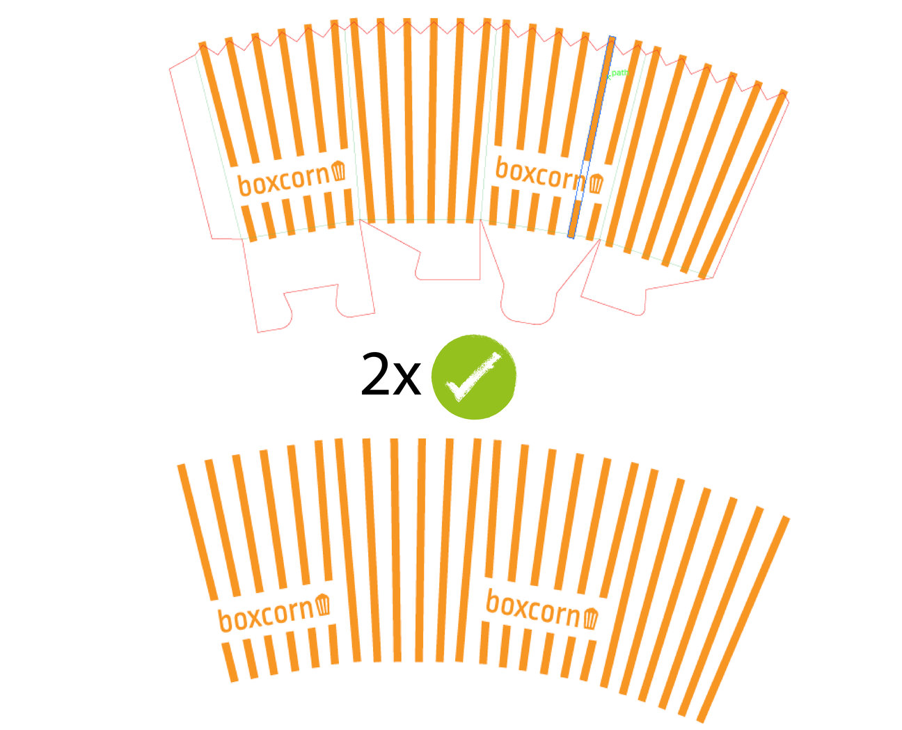 Drukbestand voor een popcornbakje met en zonder stanslijn