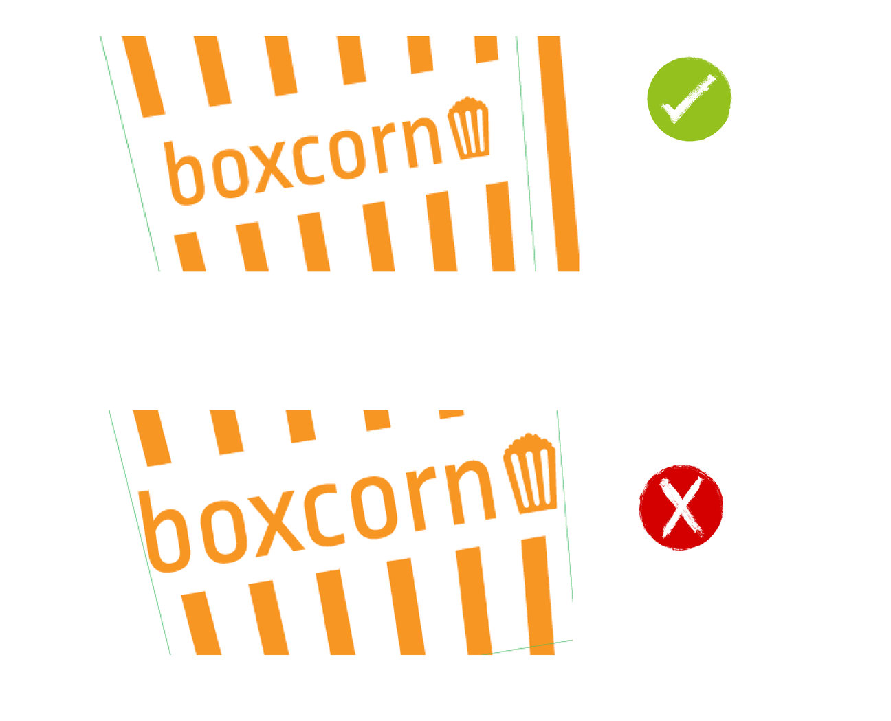 Voorbeeld van de afstand tussen tekst en de randen van een popcornbakje
